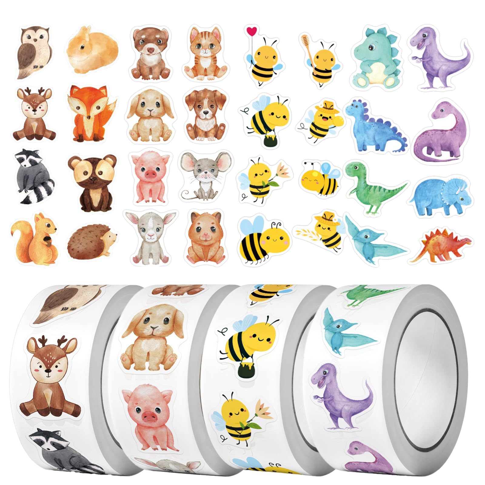 2000 PCS BMYUK Round Animal Stickers Reward Stickers for Kids Teacher Motivational Sticker Self-Adhesive Cartoon Lovely Fun Wild/Farm/Marine Animal for School Classroom Home 4 Rolls (Stickers 2)
