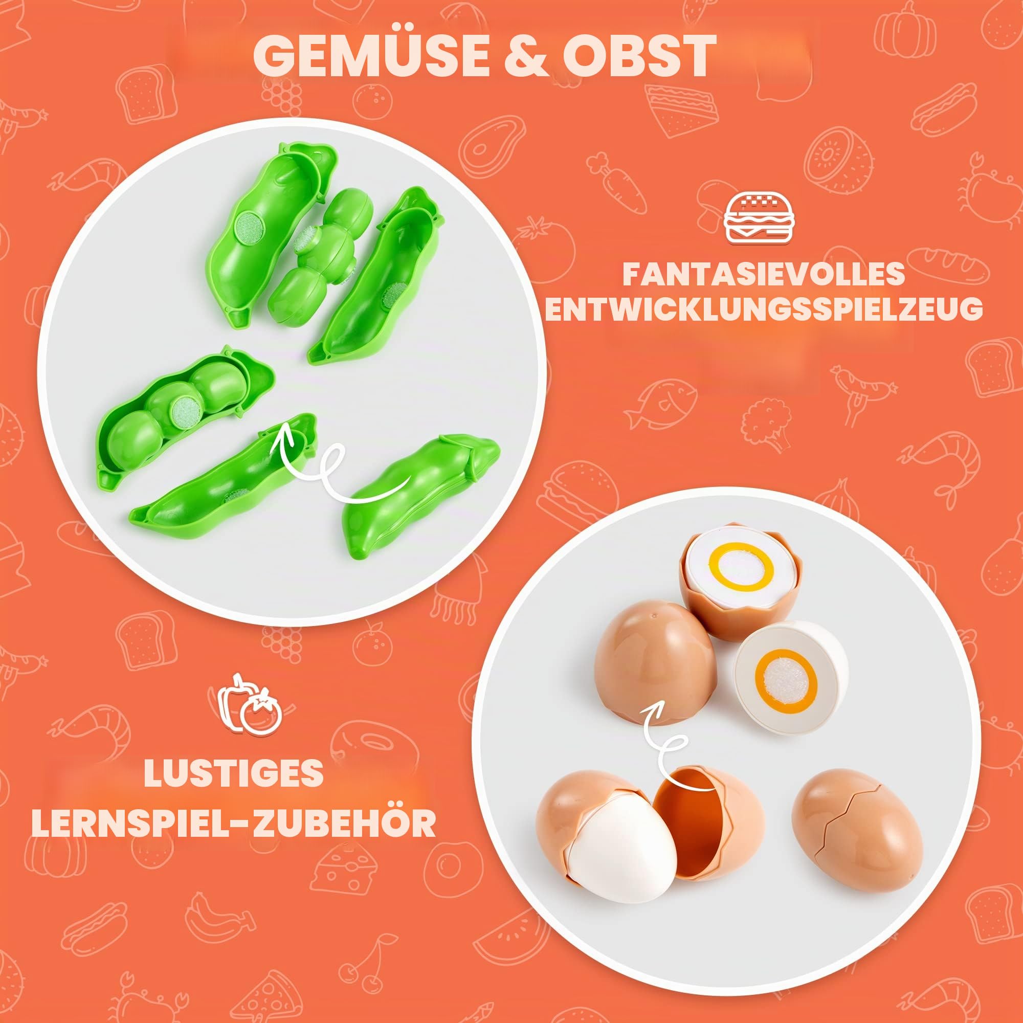 JOYIN 68-teiliges Spielzeug-Lebensmittel-Set zum Schneiden für Kleinkinder – Küchenspielzeug, Gemüse-und Obst-Spielzeug, Aufbewahrungskorb & Schneidezubehör, Geschenk für Jungen und Mädchen