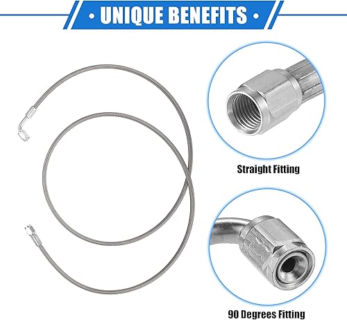 Vista 136 de AN3 - Línea de alimentación de aceite turbo de acero trenzado de 90 grados a extremo de manguera recto, turbocompresor remoto de 24 pulgadas, línea