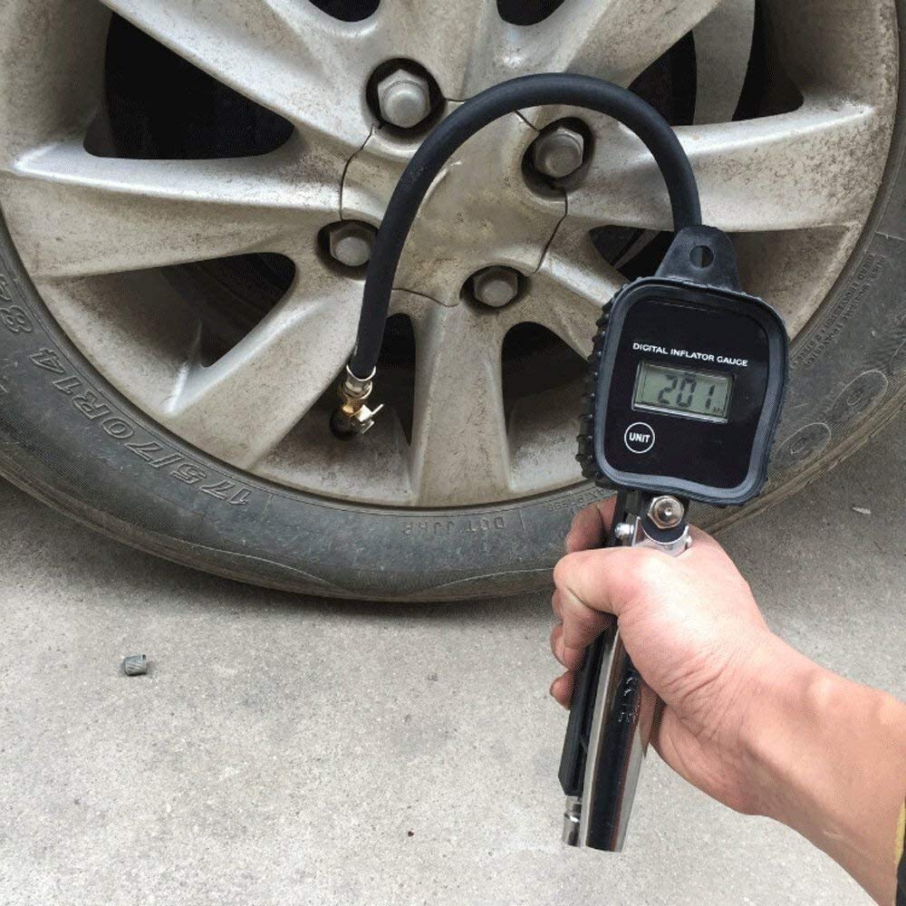 Gonfiatore del manometro dei Pneumatici Digitale, Accessori del compressore del mandrino dell'Aria del gonfiatore dei Pneumatici da 100 PSI con Tubo in Gomma a 360° per Auto e Moto