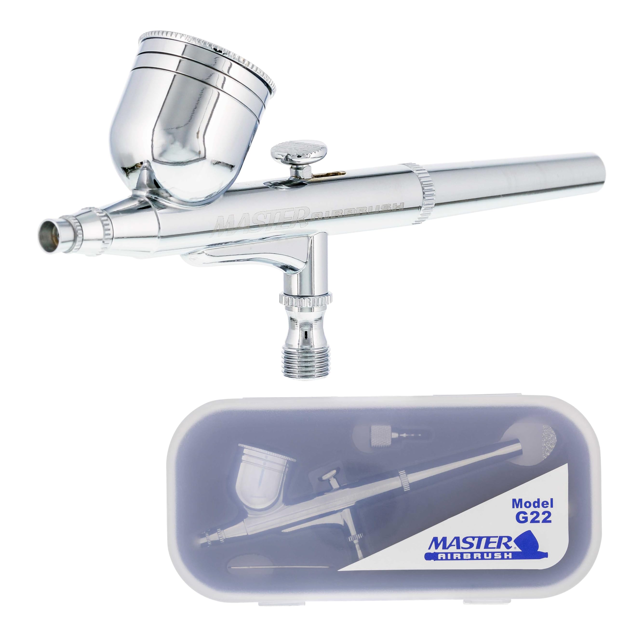 Master Airbrush G22 Multi-Purpose Dual-Action Gravity Feed Airbrush Gun Set for Model Painting, Graphics, Cake & Fine Art - Air Brush Gun Kit with a 0.3mm Tip and 1/3 oz. Fluid Cup, Art Hobby Crafts