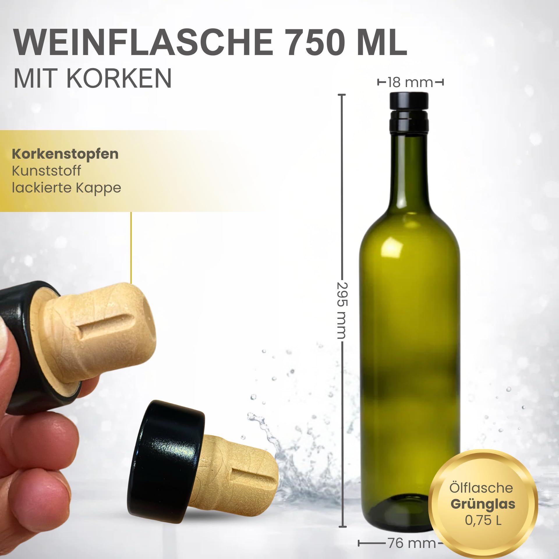 mikken 6 botellas de cristal de 750 ml con corcho verde botella de aceite 0,75 L incluye etiquetas — view 3