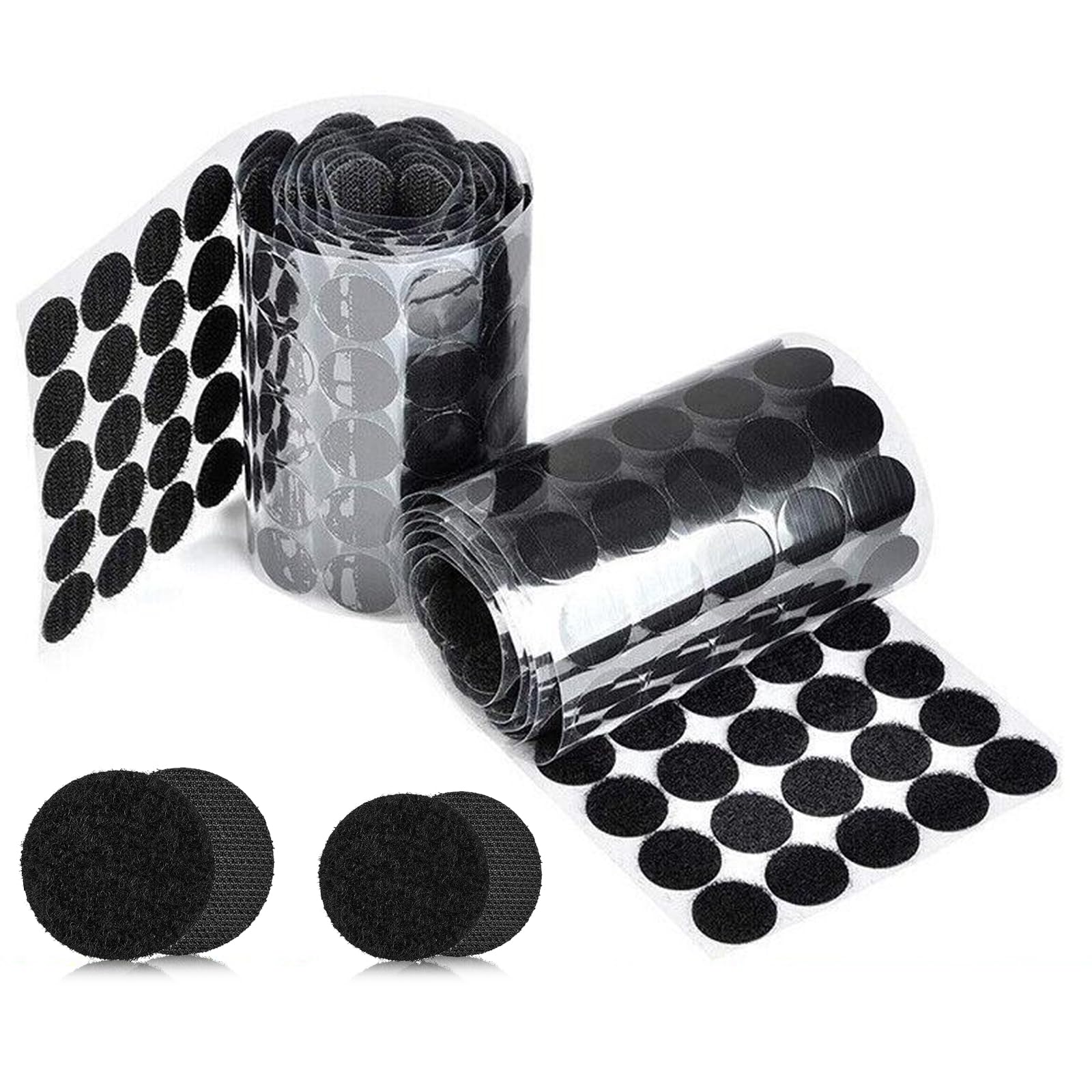 Self Adhesive Dots, 100 Pcs Hook and Loop Dot, Black, Compact Style, Polyester and Nylon Material, Adhesive Mounting, Ideal for DIY Crafts, Classroom, Office, Home, 1-2cm Diameter