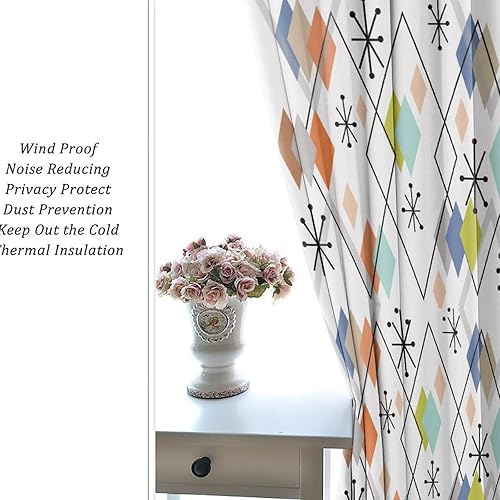 Miniatura 6 de Europen - Cortinas opacas modernas de mediados de siglo, fondo abstracto, estampado de diamantes coloridos de mediados de siglo, tratamiento de