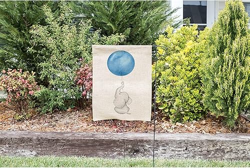 Miniatura 3 de Moslion Bandera vertical de jardín de elefantes, de doble cara, lindo animal gris bebé elefantes con globo azul, banderas de arpillera para el