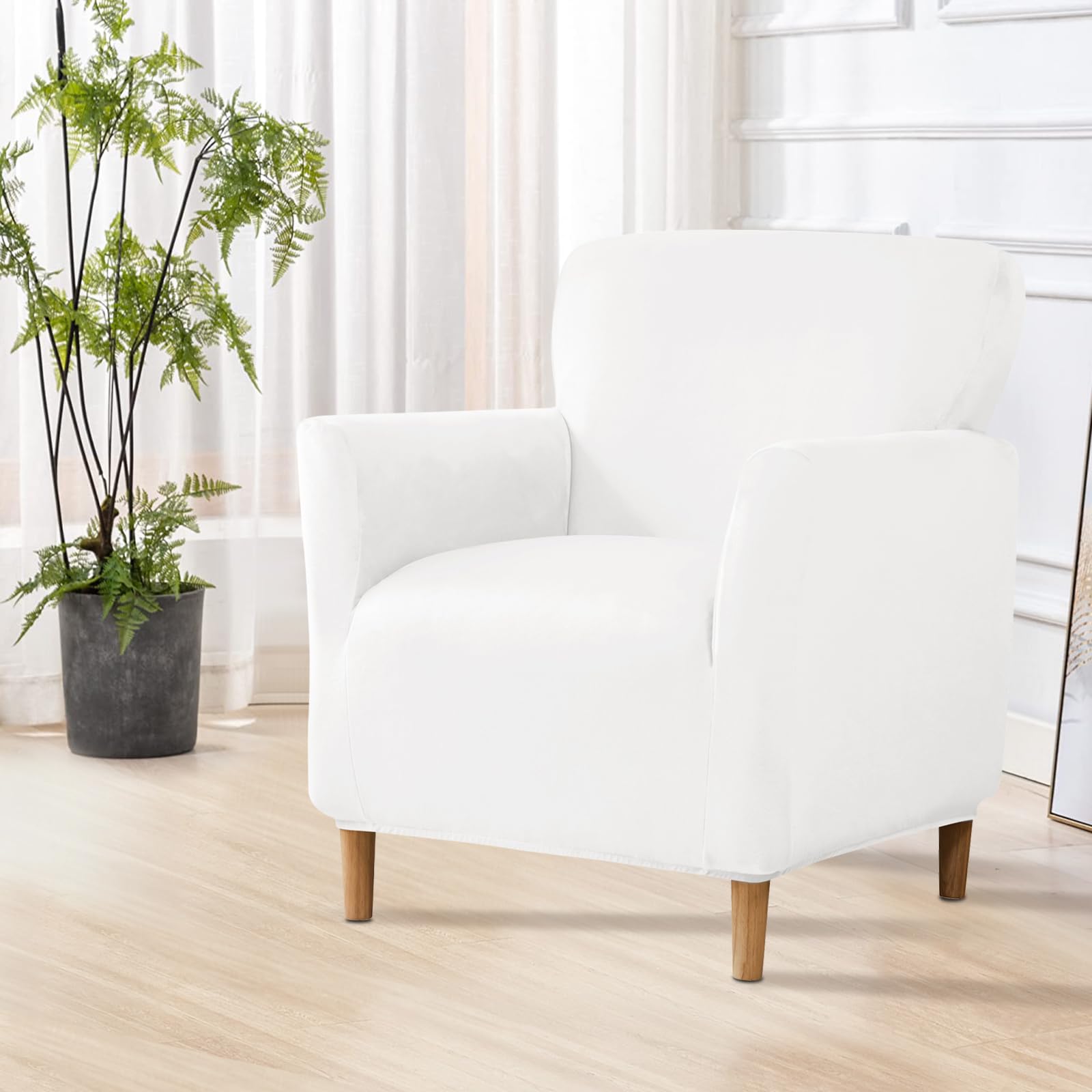 SHANNA Banquet Velvet Armchair Slipcovers: Mid Century Luxury 1Piece Chair Covers Super Soft Jacquard with Elastic Bottom Furniture Protector for Living Room Bedroom (Cream)