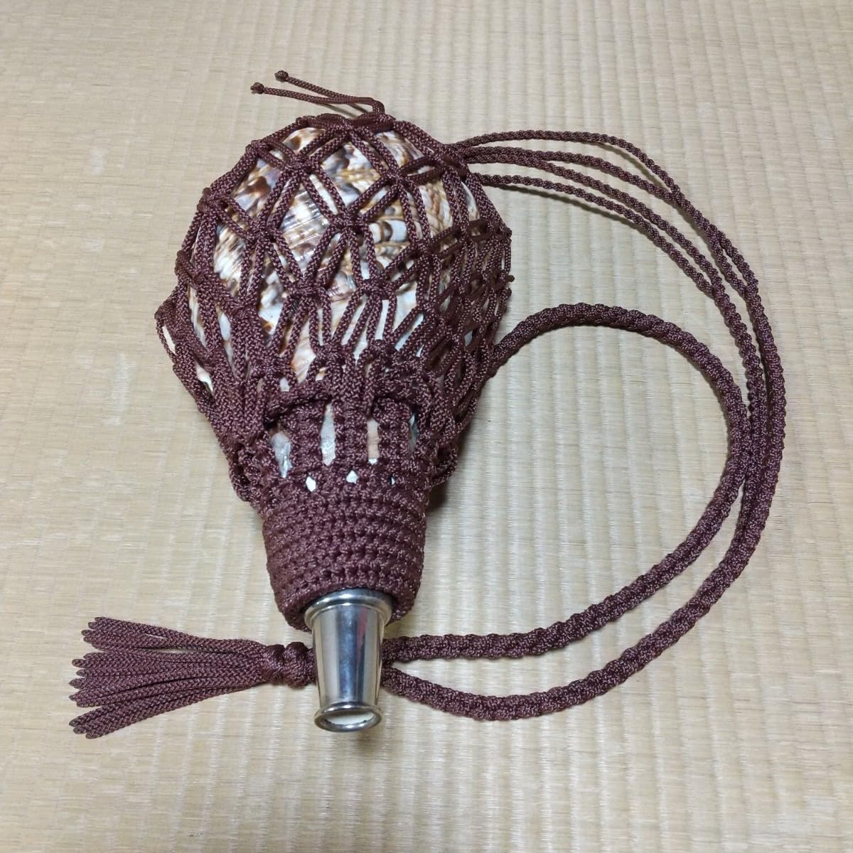 法螺貝　袋　大　ワインレッド色　七宝編み 法螺貝 袋 大 ワインレッド色 七宝編み