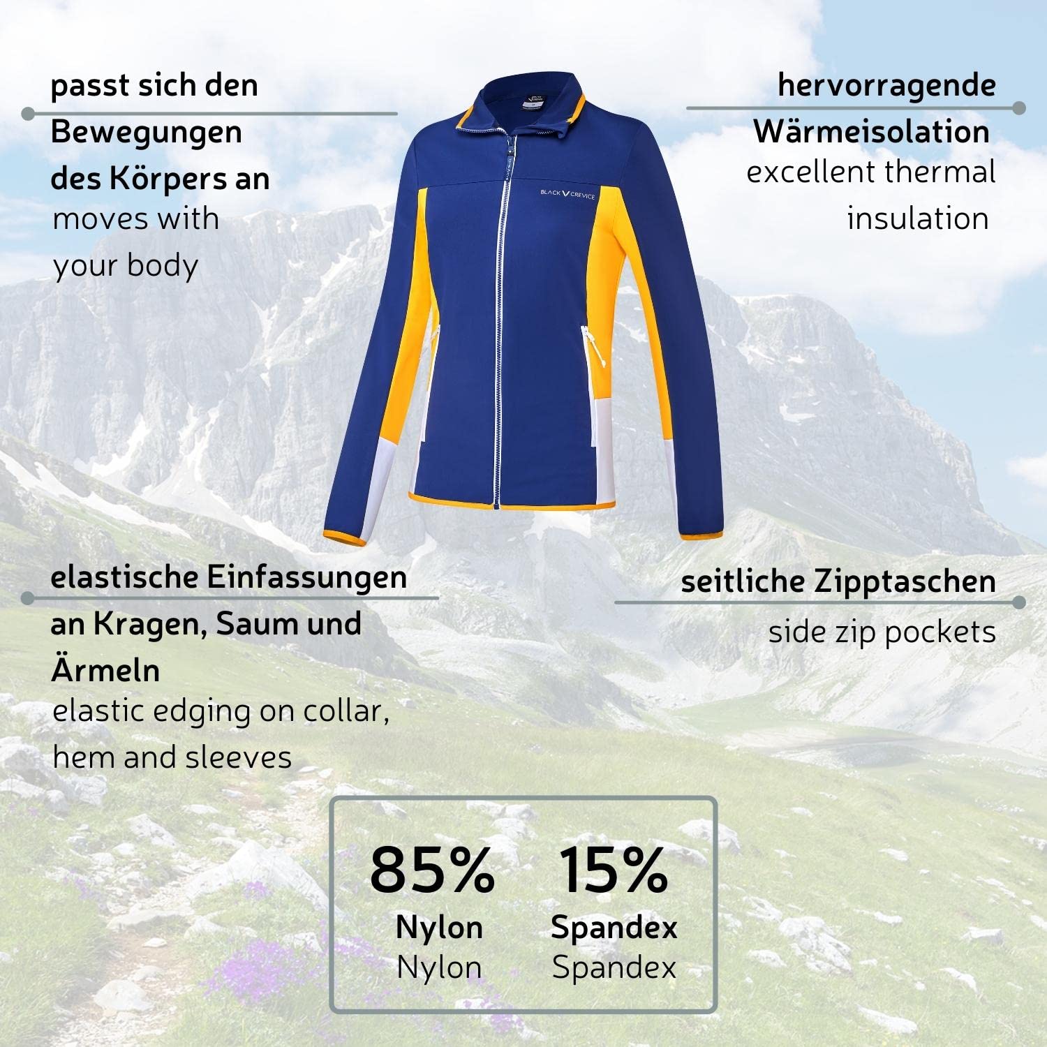 Black Crevice Damen Second Layer I Midlayer I Damen-Shirt aus funktionalem Stretch-Fleece-Material I elastisches & atmungsaktives Funktionsshirt I hochwertiges Thermo-Funktionsshirt Damen