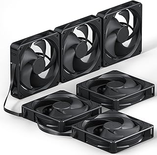 upHere U2K Case Fan 120mm Black PWM Silent Computer Cooling Fans All-in-One Daisy Chain 1800RPM 77.93CFM Under 25dB(A) for Cases CPU Liquid Coolers and CPU Air Coolers,6-Pack,U2K-6