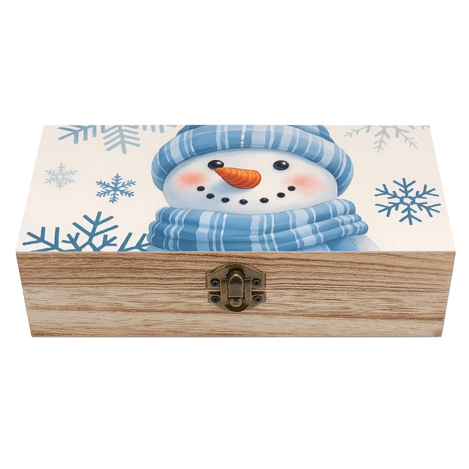HLBSDM Lovely Winter Blue Snowman Snowflakes Retro Wooden Storage Box Jewelry Art Gift Boxs Decorative Keepsake Boxes