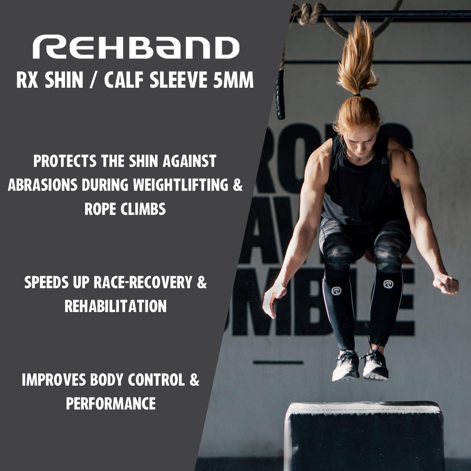 Rehband Neopren Wadenbandage 1 Stück oder 1 Paar, Kompressionsbandage für Wade und Schienbein, Schienbeinschutz für Deadlifts