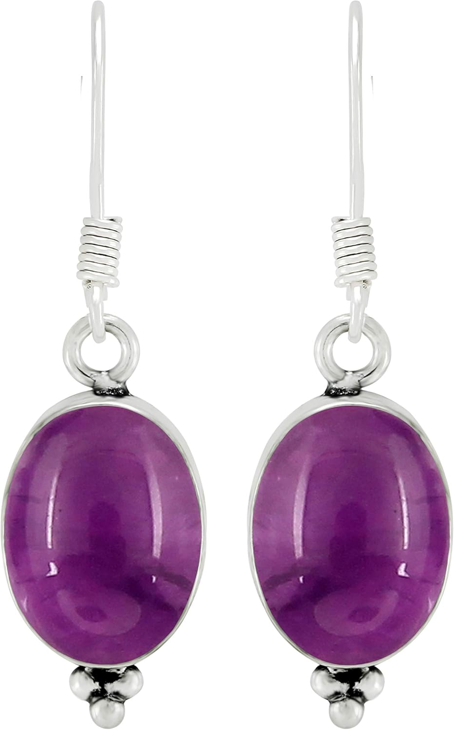 Natural Gemstone Dangle Earrings for Women - 925 Sterling Silver Plated Oval Shape Handmade Earrings - Lightweight Birthstone Fashion Jewelry - Perfect for Wedding & Special Occasions