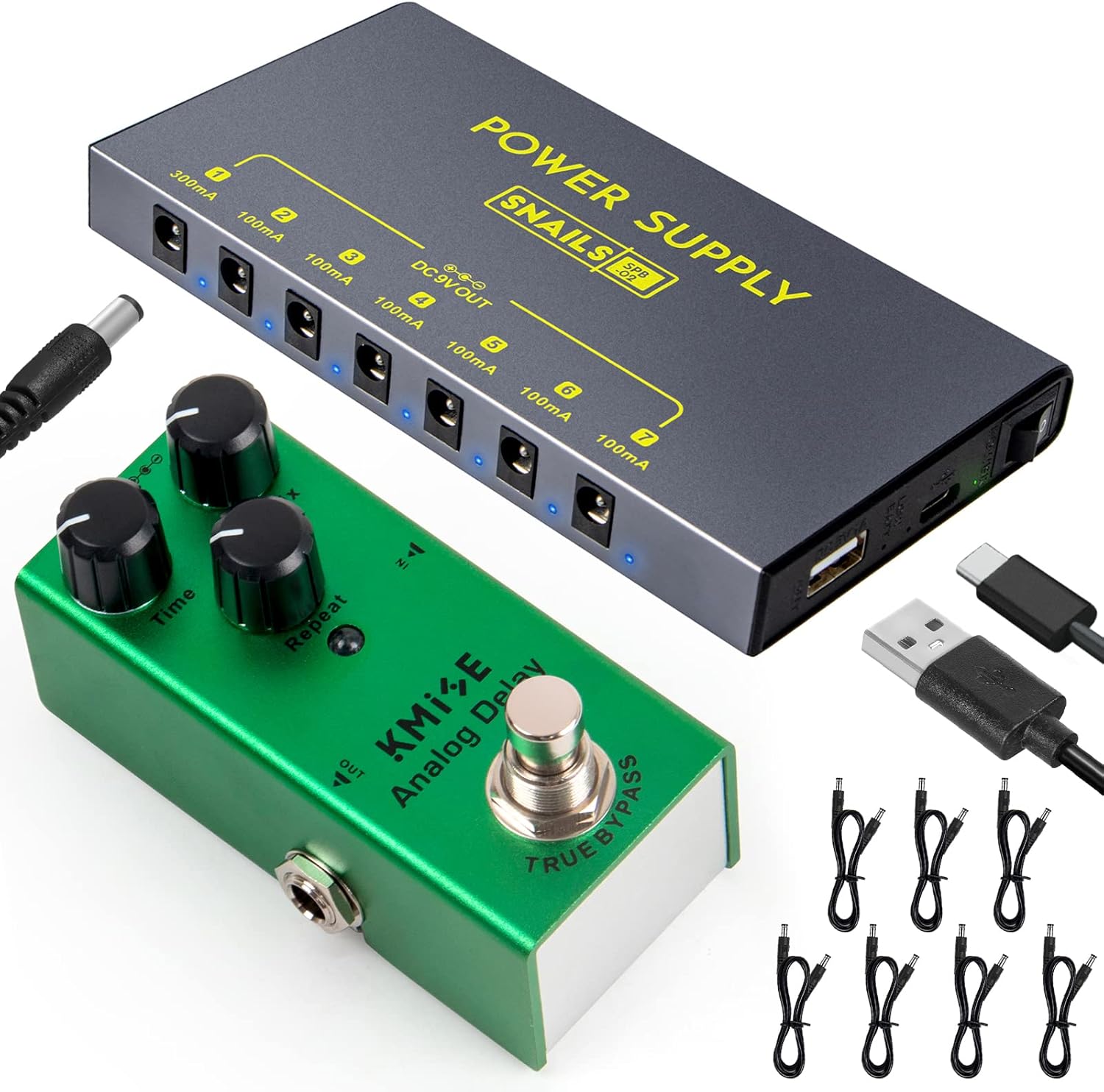 Lotmusic Analog Delay Electric Guitar Effects Pedal + Guitar Pedal Power Supply with 7 DC Isolated Outputs,Built-in Rechargeable Battery…