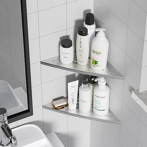 Miniatura 3 de Estante esquinero de ducha de níquel cepillado, acero inoxidable 304 de 11.5 pulgadas, estante esquinero empotrado de baño para pared de azulejos,