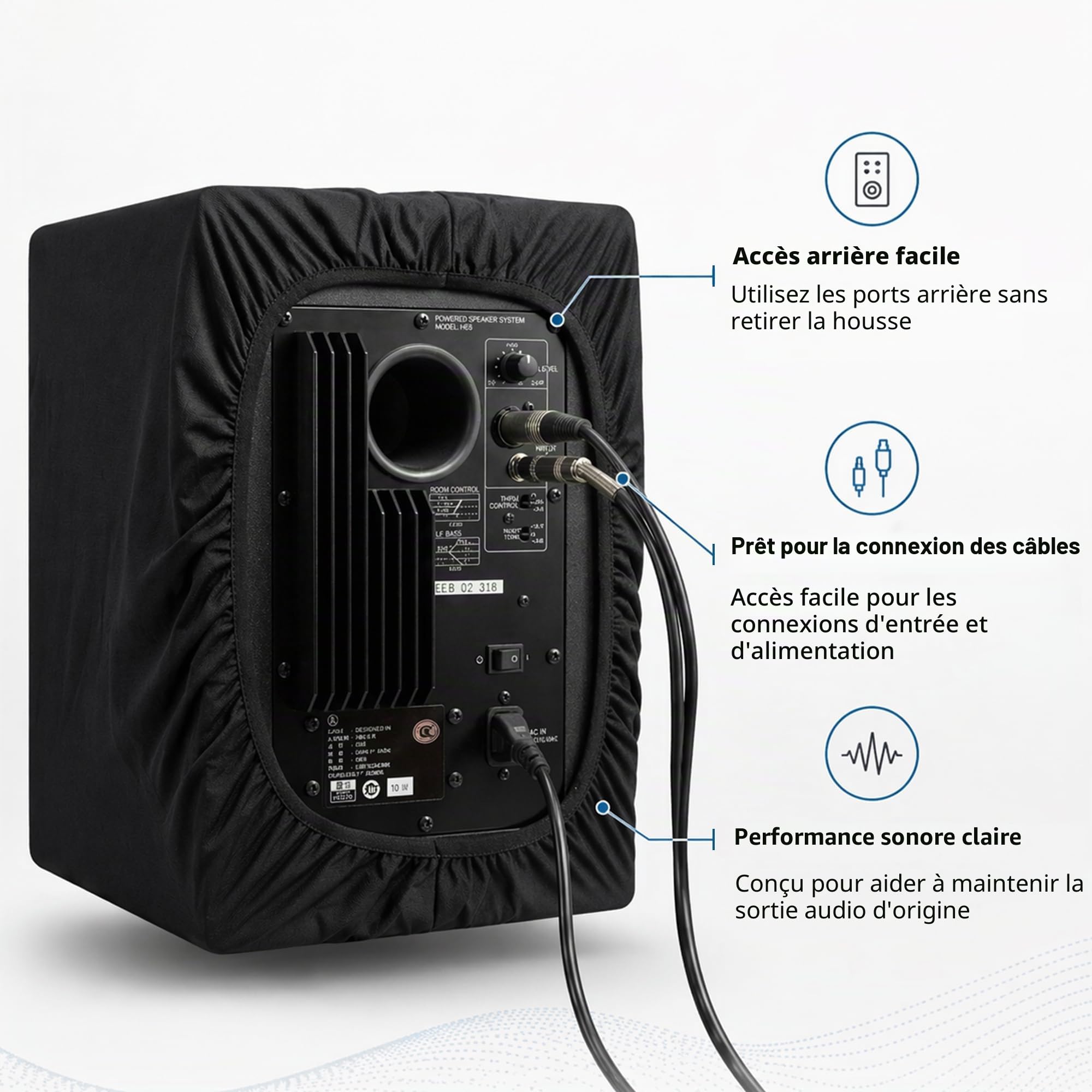 Musiin Housse anti-poussière pour moniteur de studio domestique compatible avec les enceintes amplifiées YAMAHA HS8, Adam T7V, KRK Rokit 8 G4, JBL 308P Mkll et PreSonus Eris E8 XT 8 pouces (lot de 2)
