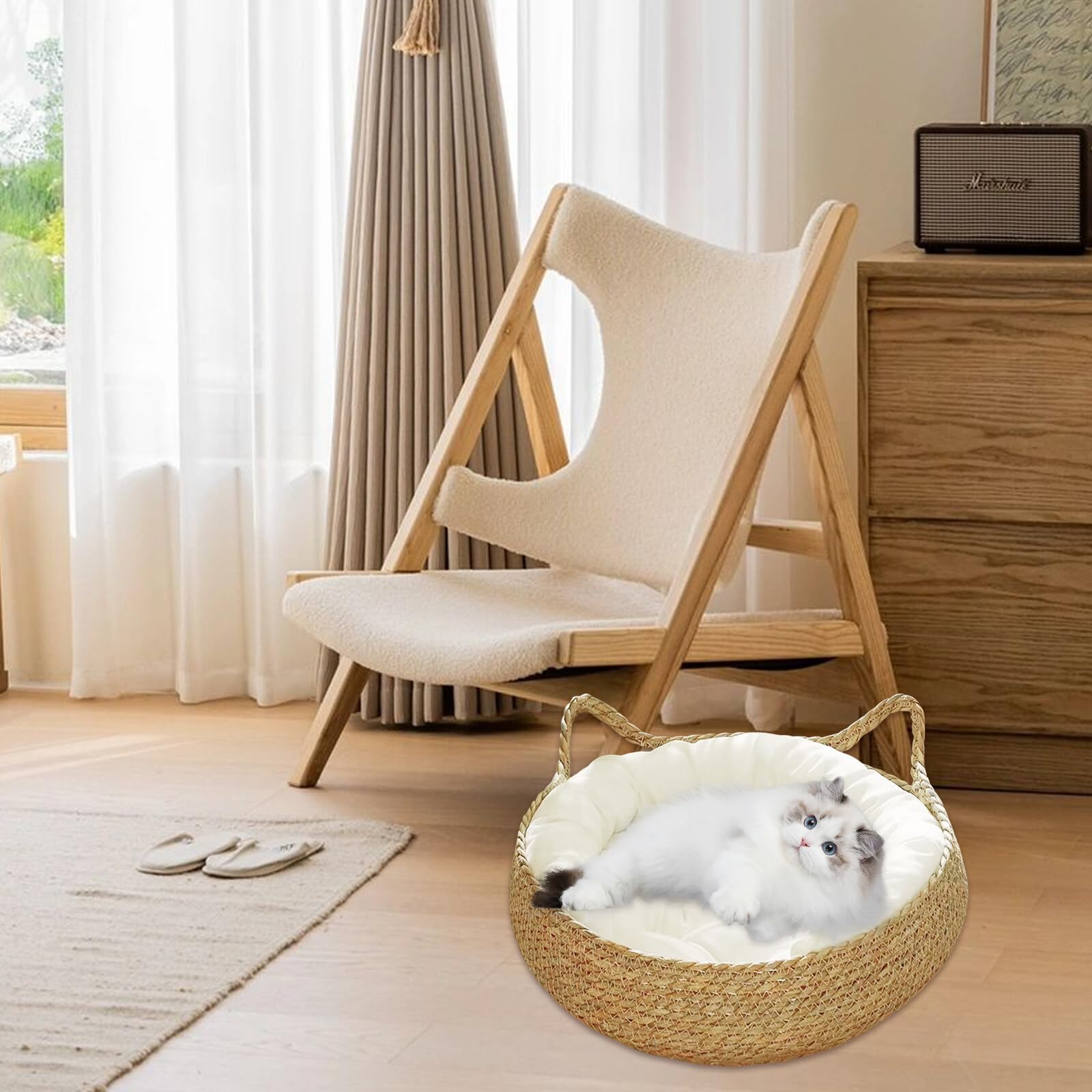 Katzenbett, Katzencouch, Katzenbetten und Möbel, Katzenbetten für Hauskatzen, 38,1 x 12,7 cm, 2-in-1, gewebtes Katzenkörbchen, Bett mit weichem Kissen, kratzfestes Kätzchenbett, gemütlicher