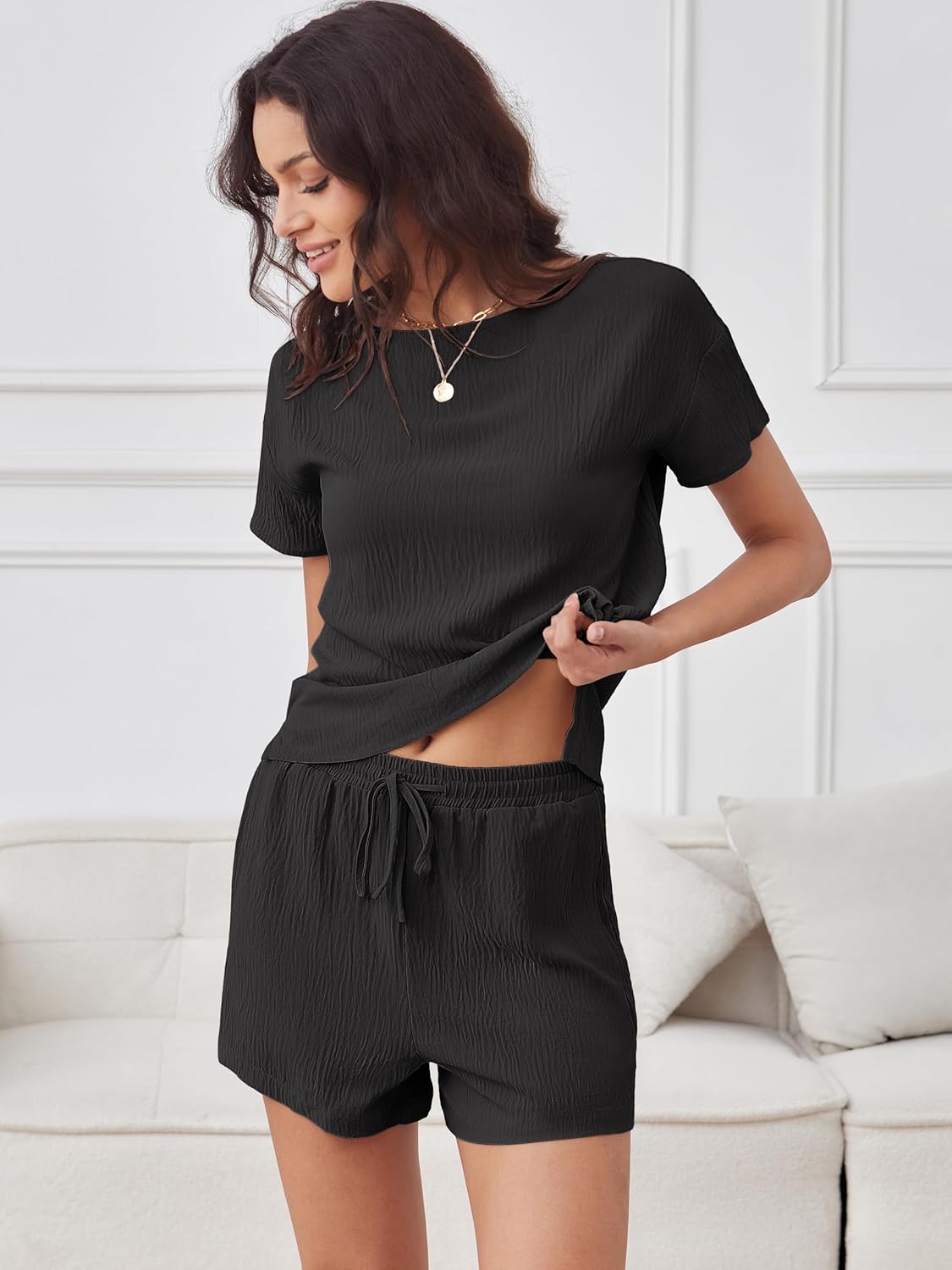 ANRABESS Womens Lounge Pajamas Short Set 2026 Casual Summer 2 Piece Outfits Lightweight Loungewear Clothes - Image 2