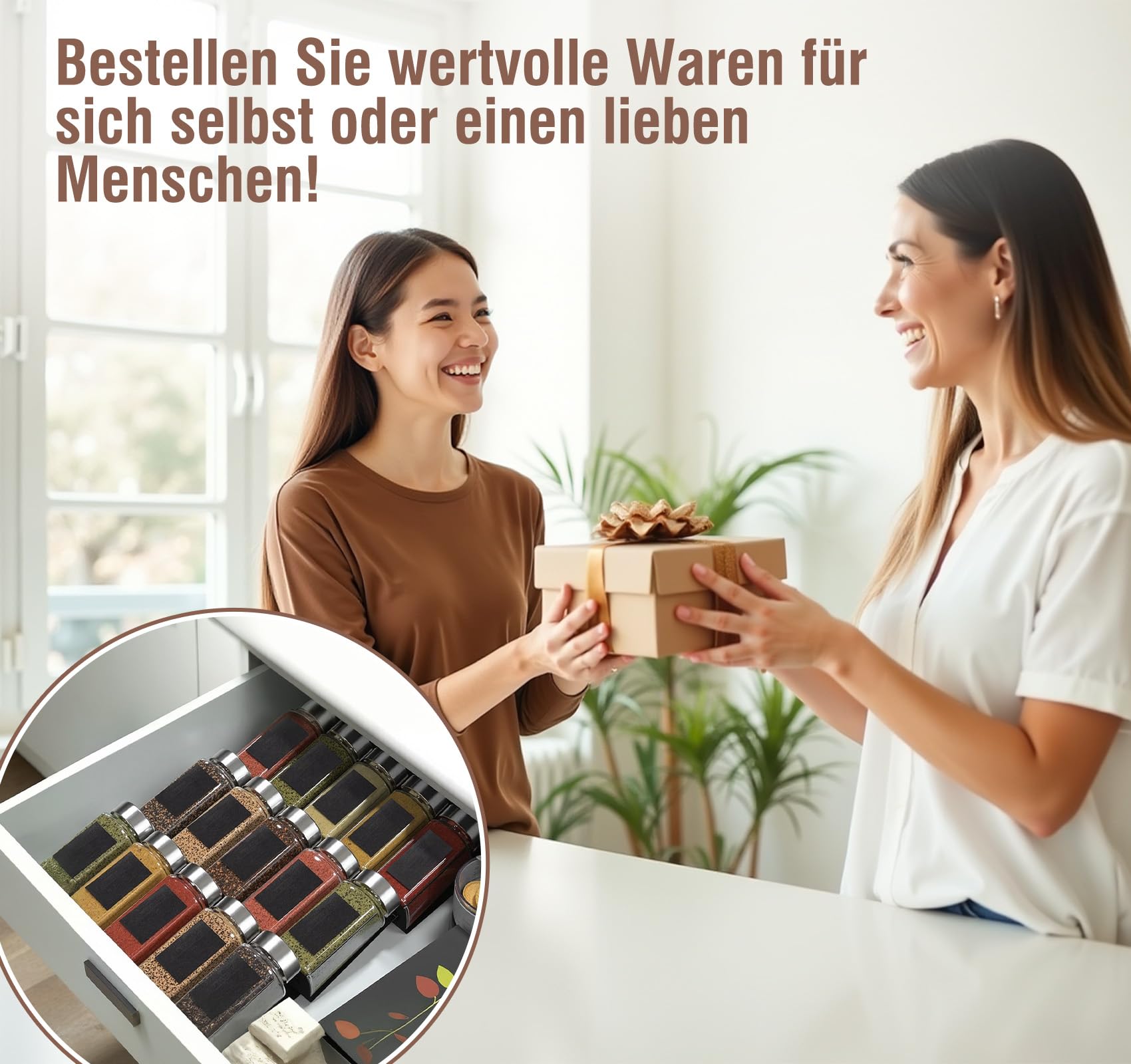 72er Set Eckige Gewürzgläser 120ml mit 18er Gewürzregal Schublade Einsatz für Ordnung in der Gewürzschublade, Gewürzdosen mit Luftdichte Edelstahl Deckel, inkl. 900 Etiketten & Zubehör