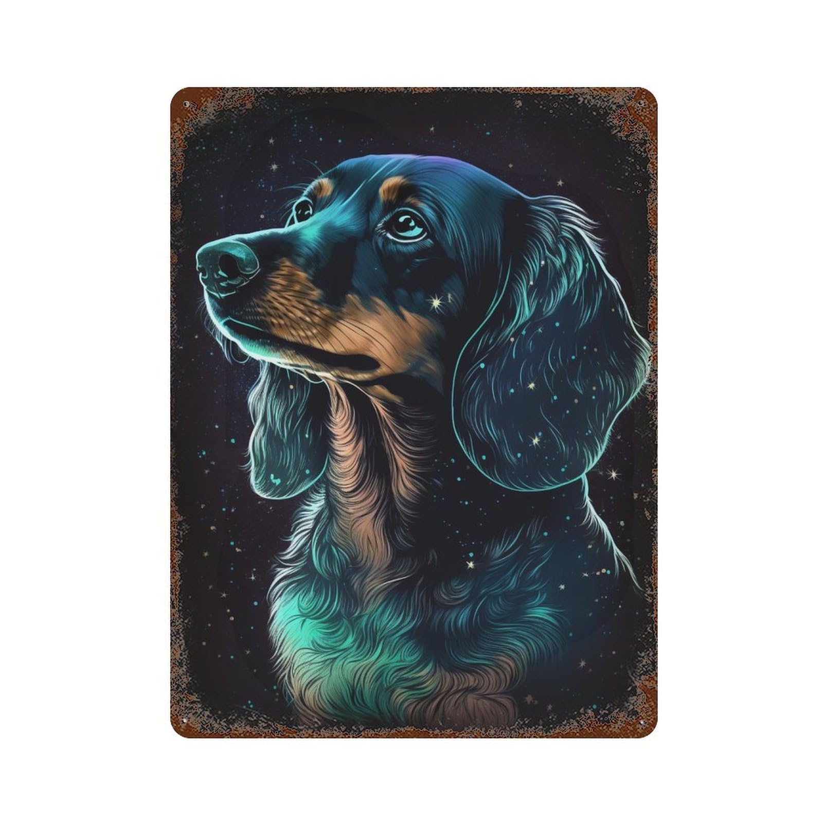 Galactic Dachshund Art Print -2 Rustic Tin Plaque 15.7"x11.8", Rustic Home Decor for Office, Studio And Wall Decor