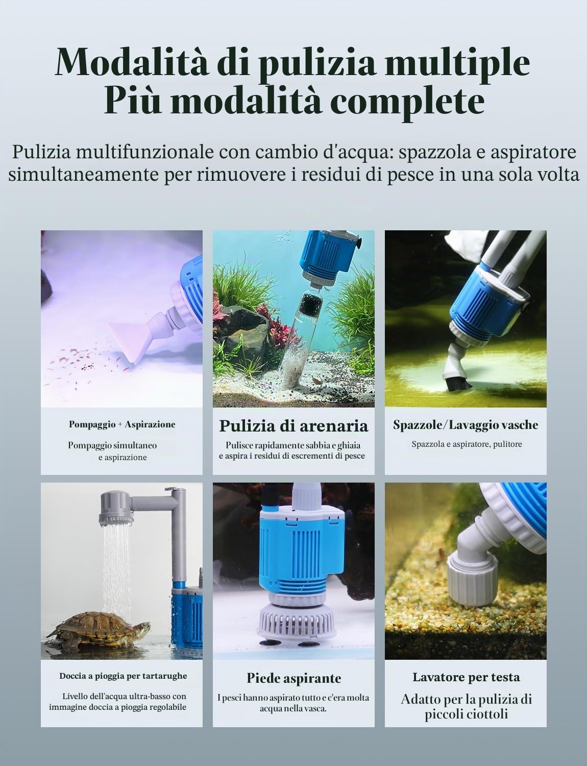 boxtech 6 in 1 Pulitore Elettrico per Acquario, 2000L/h 28W Sifone Automatico Acquario per Ghiaia, Aspirapolvere Acquario Kit di Pulizia per Cambio Acqua, Pulizia Sabbia, Rimozione Sporco, Filtraggio