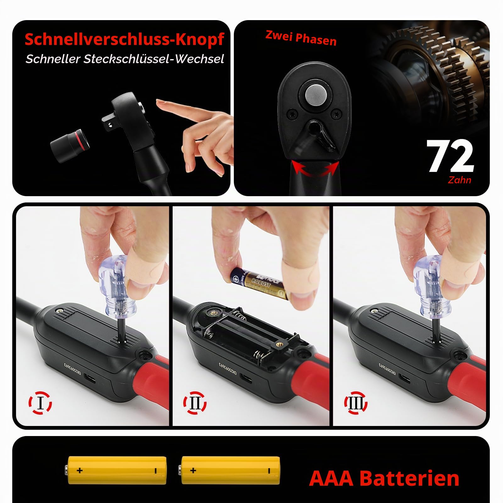 Digitaler verstellbares Drehmomentschlüssel-Set, 3/8" Antrieb digitaler Drehmomentschlüssel, großer Bereich 3-135 Nm, ±2% Genauigkeit, mit LCD-Display für Kfz- und Motorradreparatur