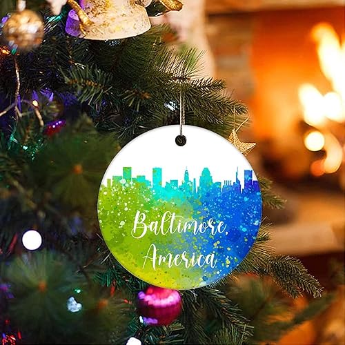 Miniatura 7 de Adornos de recuerdo de Navidad América-Boston, adornos de cerámica, adornos de decoración de acuarela de ciudad, árbol de Navidad, adornos colgantes