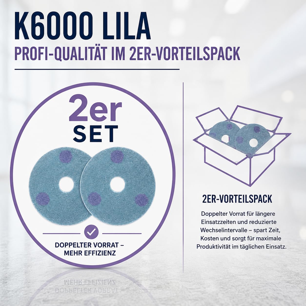 Profesjonalna podkładka diamentowa K6000 fioletowa (zestaw 2 szt.) - niebieska podkładka polerska High-Speed do burnisher i maszyn | do polerowania końcowego i uszlachetniania podłóg twardych na mokro