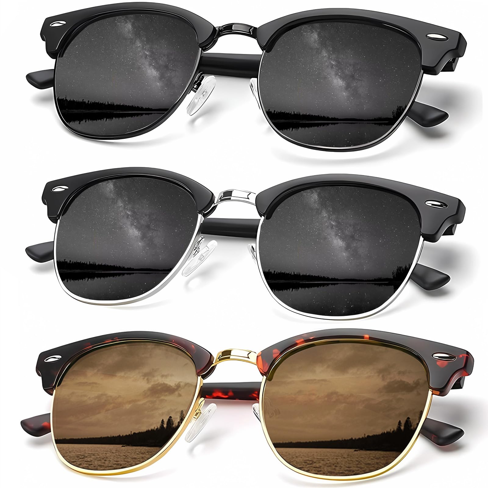 KALIYADI Sunglasses Men Polarized Sunglasses for Men Women Unisex Semi-Rimless Frame Retro Driving Sun Glasses UV Blocking