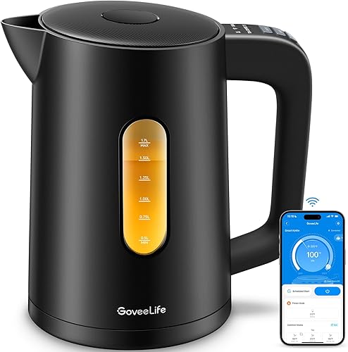 GoveeLife Hervidor eléctrico inteligente con control de temperatura de 1.7 L, hervidor de té eléctrico WiFi con luces indicadoras LED, hervir rápido
