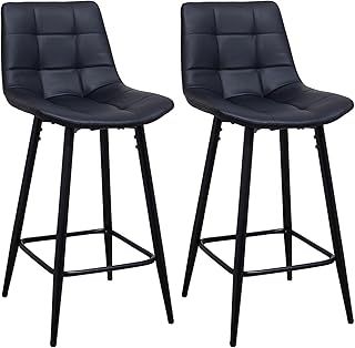 Panana Set of 2 Kitchen Stools Diner Breakfast Chair Fixed Height Metal Legs Barstools Padded Seat Bar Stools (Black)