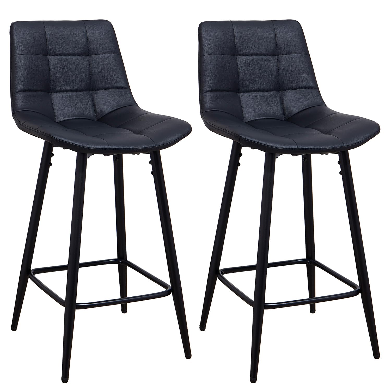 Panana Barstools Set of 2 PU Leather with Backrest Metal Legs Counter Breakfast Chairs Kitchen Pub Bar Stool (Black)