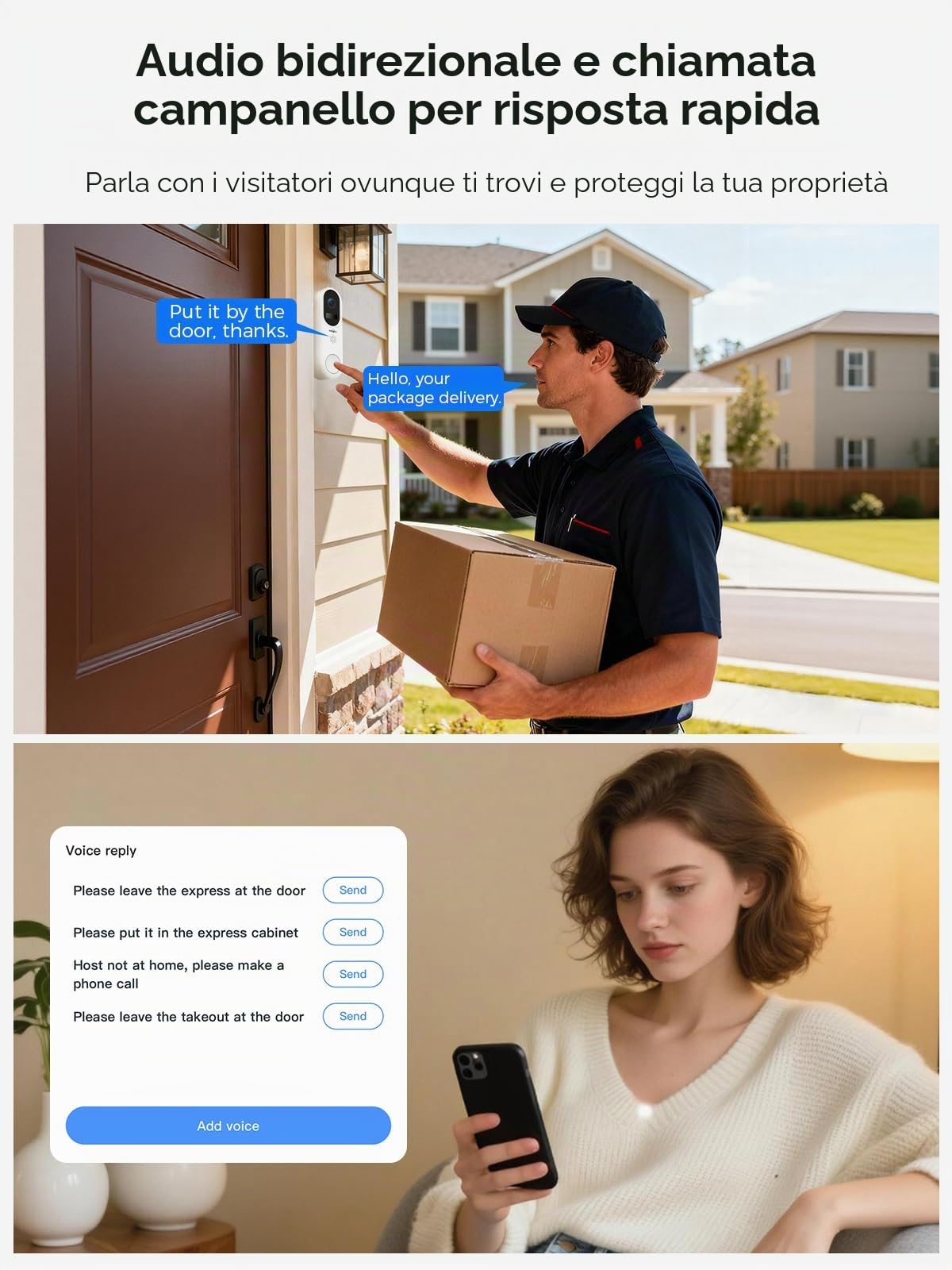 Hiseeu Campanello Video Wireless 2K–Avviso Istantaneo, Audio Bidirezionale, Rilevamento Movimento PIR, Visione Notturna Colori, Batteria Ricaricabile,WiFi 2.4G/5GHz,Richiede il kit