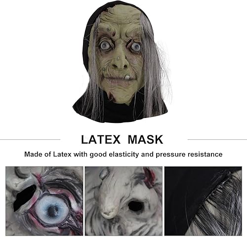 Miniatura 5 de Bagmrteho Máscara facial de bruja de Halloween, máscara de bruja de anciana aterradora, bruja malvada, disfraz de bruja vieja, disfraz de cosplay