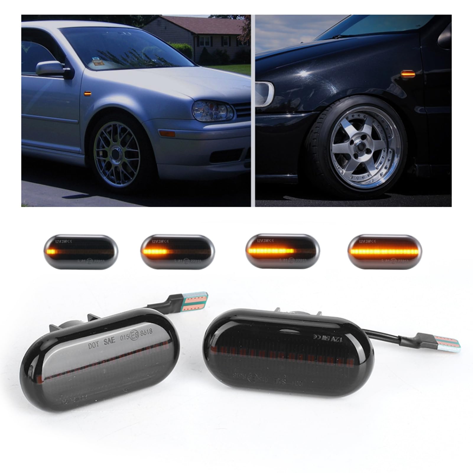 Aramox Clignotants Latéraux LED Dynamiques Séquentiels pour Ambre 12V 5W ABS Plug and Play