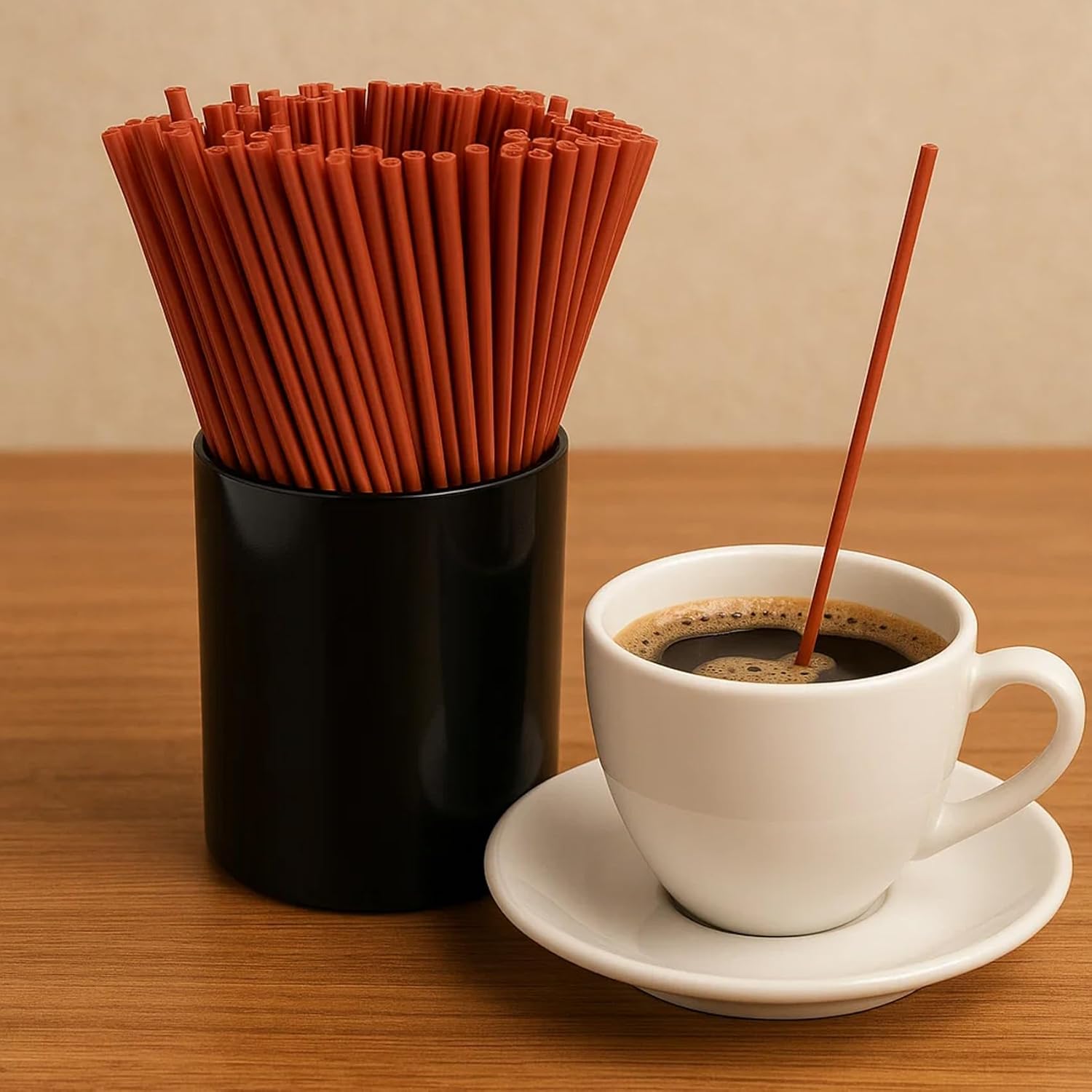 250 Pcs Brown Coffee Stirrers Set with Plastic Holder – Coffee Stir Sticks, Cocktail Straws for Coffee Bar, Home, Kitchen & Party Supplies - Image 4