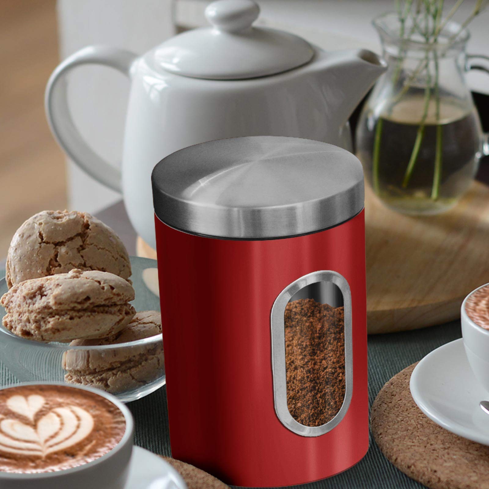 casa pura Barattoli Sale Zucchero caffè - Contenitori Cucina con Finestra Trasparente e Coperchio Ermetico in 5 Colori - Set da 3 Pezzi da 1.4 L - Bianco