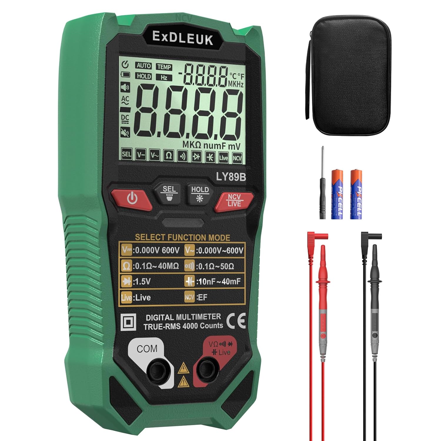 Digital Multimeter Voltage Tester, 4000 Counts Smart Measurement Auto-Ranging Volt Meter, Non-Contact Tester Tools, Measures AC/DC Voltage, NCV, Capacitance, Resistance, Diode, Continuity & Live Wire