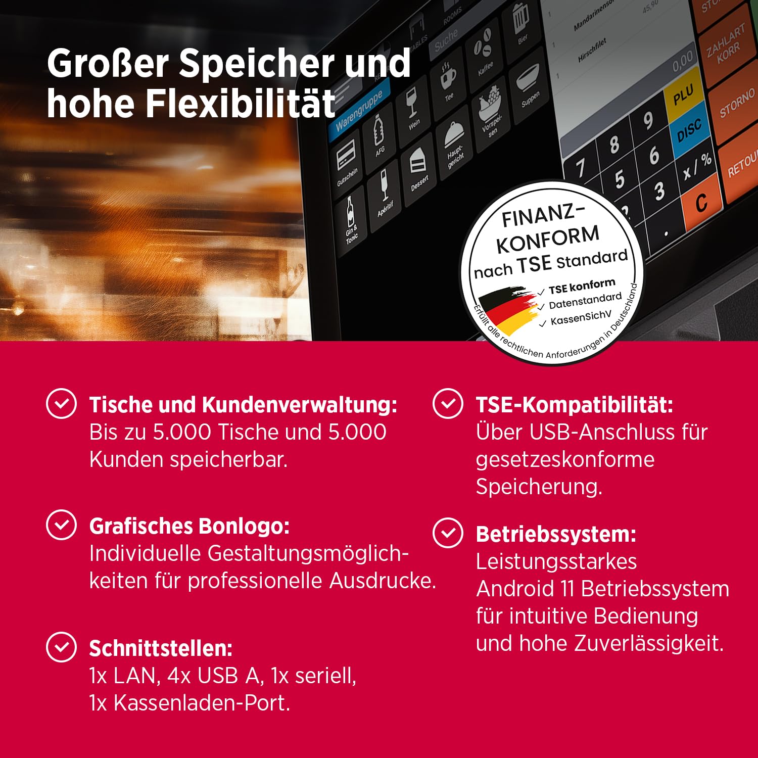 Olympia TS10 Touchscreen Kassensystem 10,1 Zoll Android Kasse mit Scanner Kundenanzeige