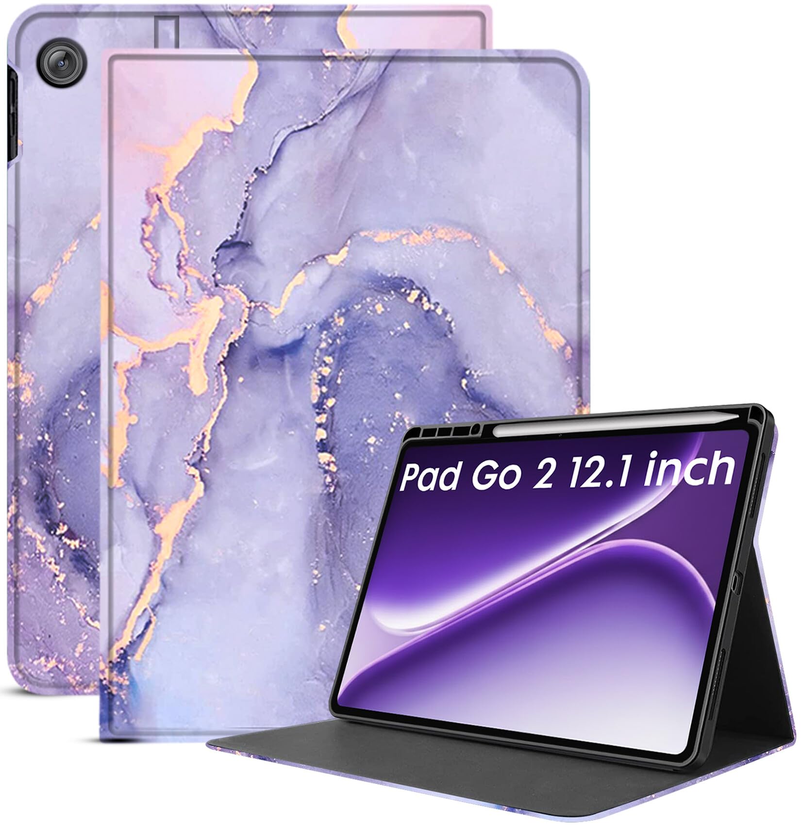 Robustrion Cover for OnePlus Pad Go 2 12.1 inch Cover Case with Pencil Holder, Folio Cover Case for OnePlus Pad Go 2 Tablet Cover [Auto Sleep Wake Support] - Marble Lilac-image-9