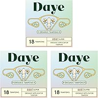 Daye Super Organic Tampons 54ct: 100% Organic Cotton, Pesticide & Metal-Free, Heavy Flow, No-Shed, Sugarcane Applicator