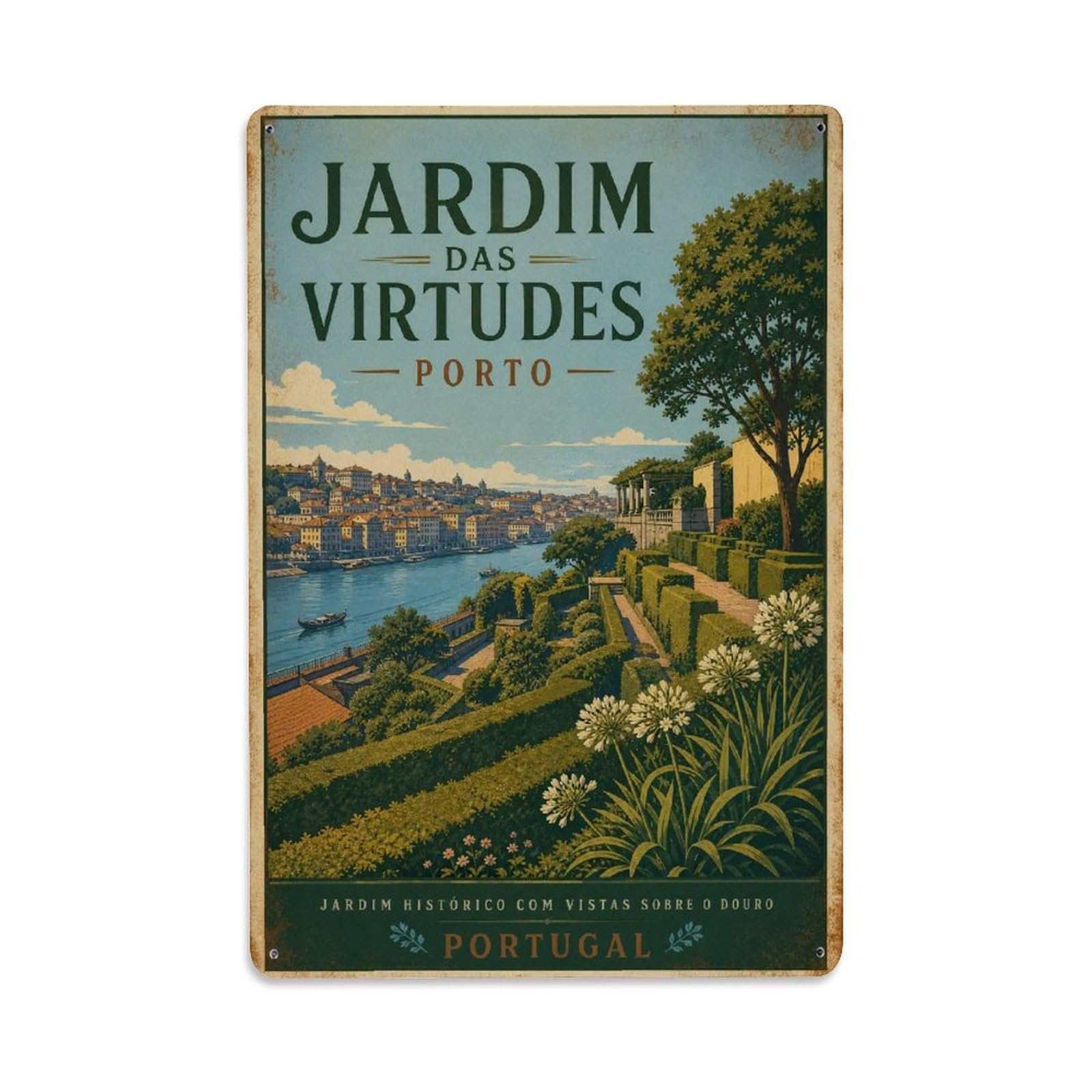 Vintage Travel Virtudes Garden Terraced Park Portugal Metal Tin Sign Wall Decor for Cafe, Club, Garden Metal Poster 8x12Inch