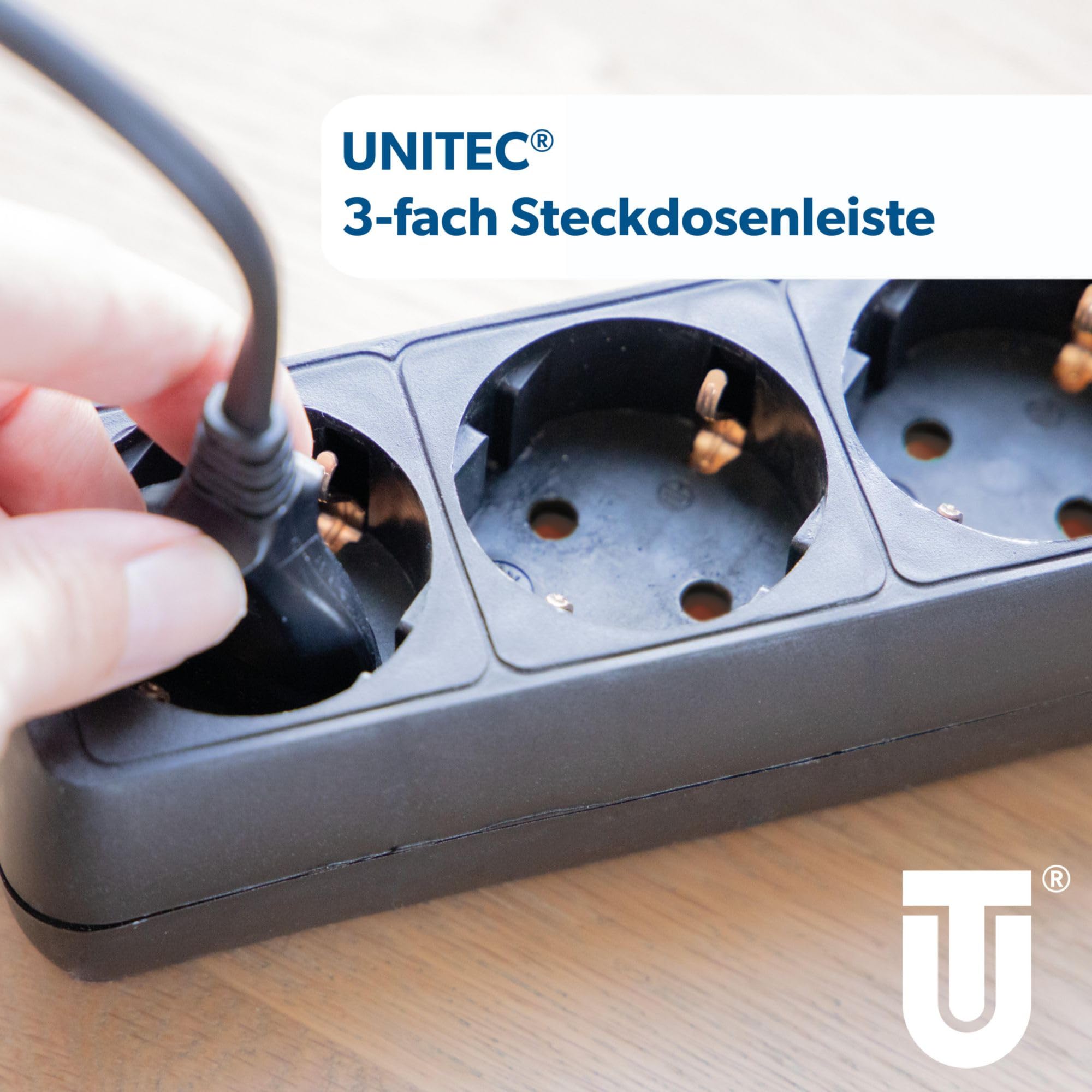 UNITEC Gniazdko stołowe, potrójne, listwa zasilająca, przewód zasilający 1,4 m, kolor czarny