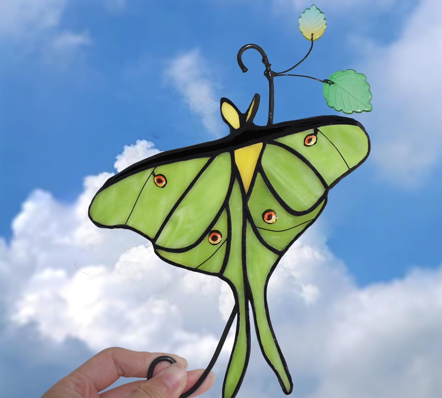 Lolitarcrafts Luna Moth Butterfly Stained Glass for Window Hangings,Butterfly Suncatchers Gifts for Luna Moth Lovers Grandma Aunt Mother