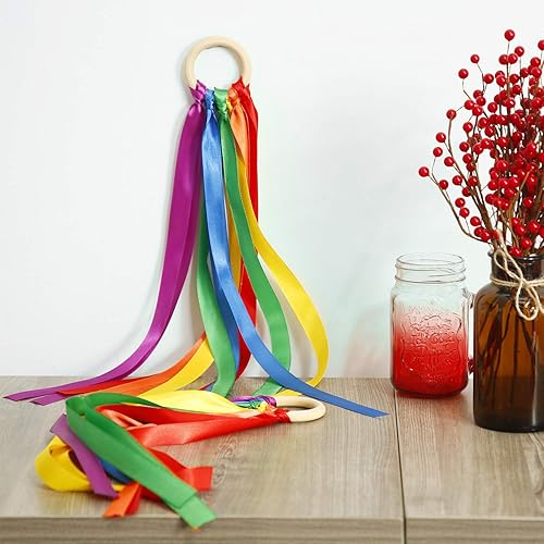 Miniatura 7 de WILLBOND Cometa de mano arcoíris de 3 piezas, cintas de muñeca de cinta, varita de viento bailarina con anillo de madera, juguetes educativos