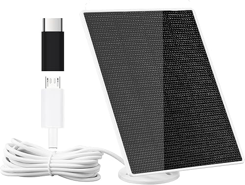 Panel solar para cámara de seguridad, panel solar de 5 W con puerto micro USB y tipo C, panel solar impermeable IP65 para exteriores para cámara de