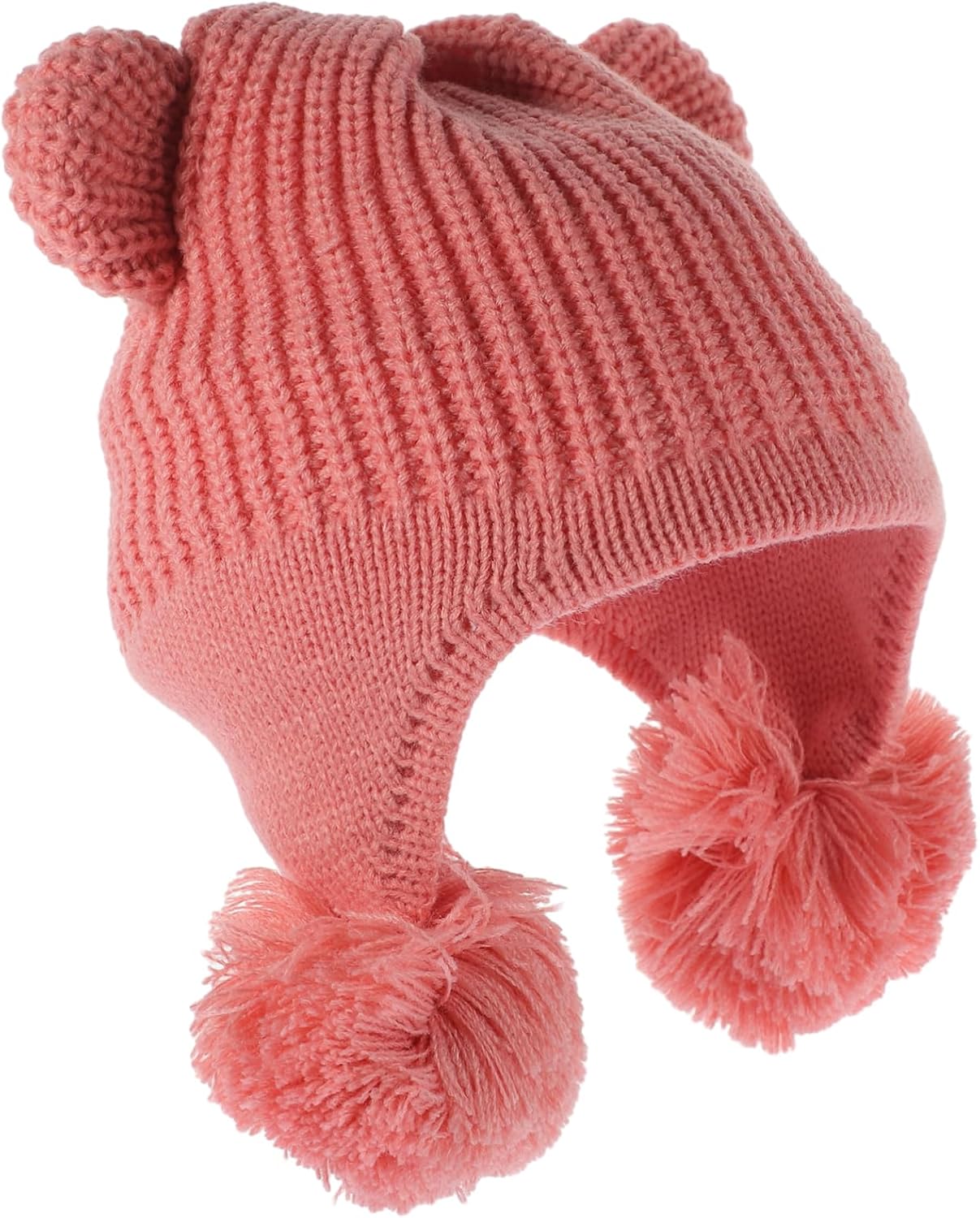 Boy Girl Knitted Hat Cute Bear Ears Windproof and Warm for Boys and Girls Soft and Cozy Ear Covering Cap for Cold Weather for Outdoor Adventures Pink