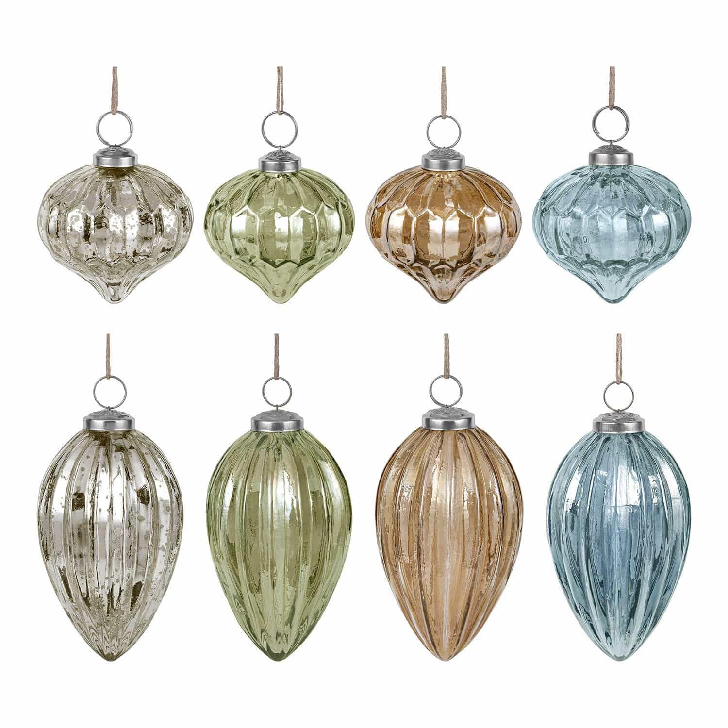 Loberon Weihnachtskugeln 8er Set Azélisse, bunt | Mundgeblasen, Bauernsilber-Finish & Getönte Farben, Christbaumschmuck, Weihnachtsdeko, Weihnachten, Glas, Messing