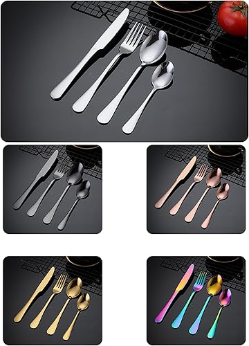Miniatura 5 de Juego de cubiertos personalizados grabados de 4 piezas de 9 pulgadas, cubiertos de acero inoxidable con cuchara, cuchillo, tenedor, acabado espejo,