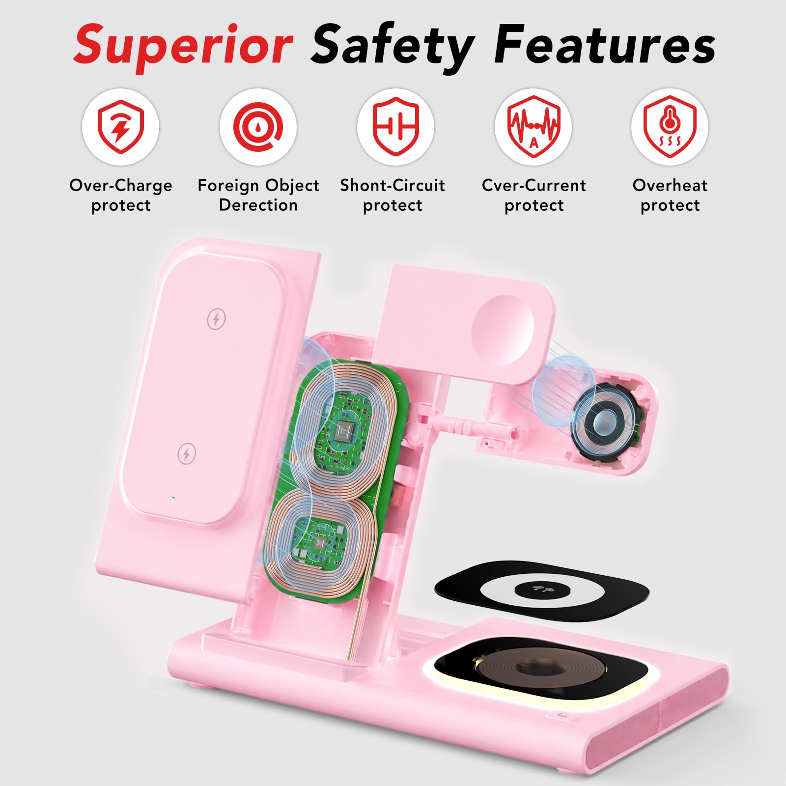 Stazione di ricarica 3 in 1 per Samsung, pieghevole e luce notturna, stazione di ricarica induttiva per Samsung S26/S25/S24/S23/ZFlip/Fold, caricabatterie wireless per Samsung Galaxy Watch Ultra/8/7/6