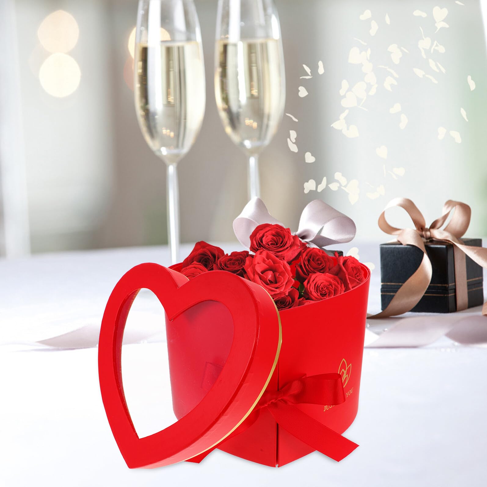 Beatifufu Herzförmige Blumenbox Doppellagig Drehbar aus Verpackungskarton Rot Geschenkbox für Valentinstag Geburtstag Hochzeit Blumendekoration